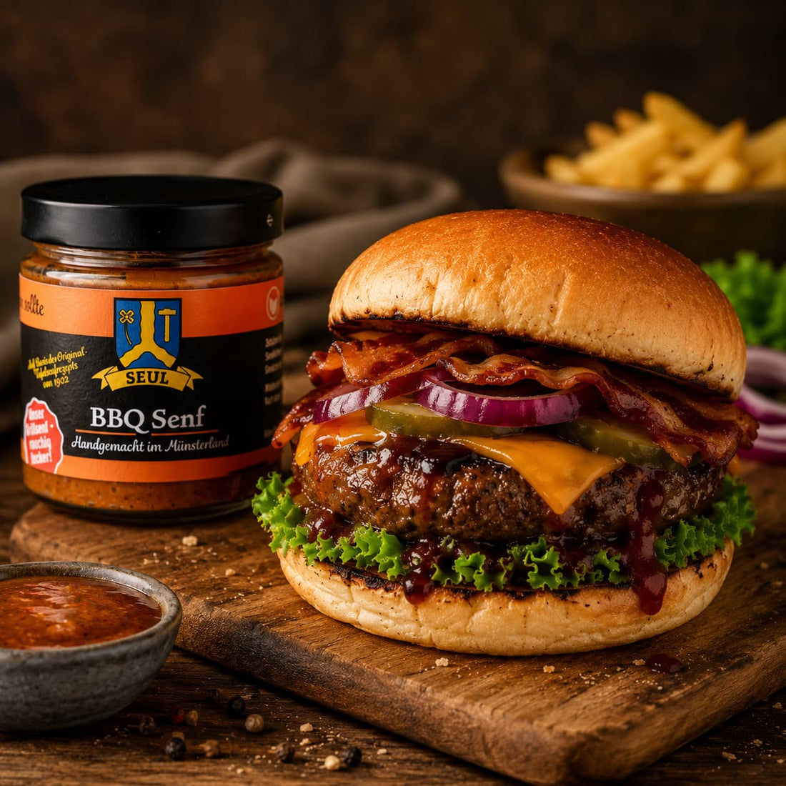 BBQ Burger mit rauchigem BBQ Senf – einfach selber machen