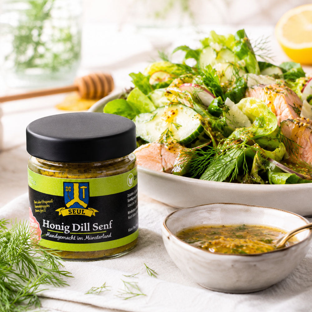 Lachssalat mit Honig Dill Senf DressingLachssalat mit Honig Dill Senf Dressing