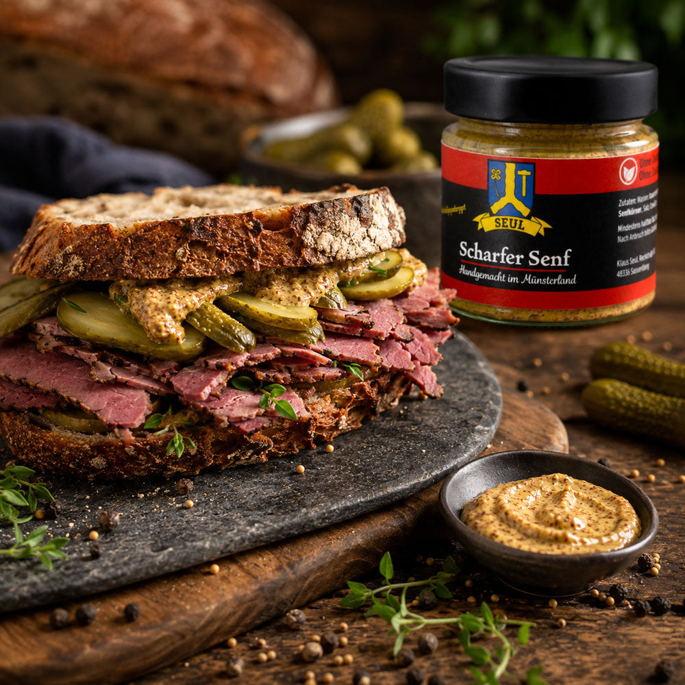 Roastbeef-Sandwich mit Scharfem Senf und Gewürzgurken